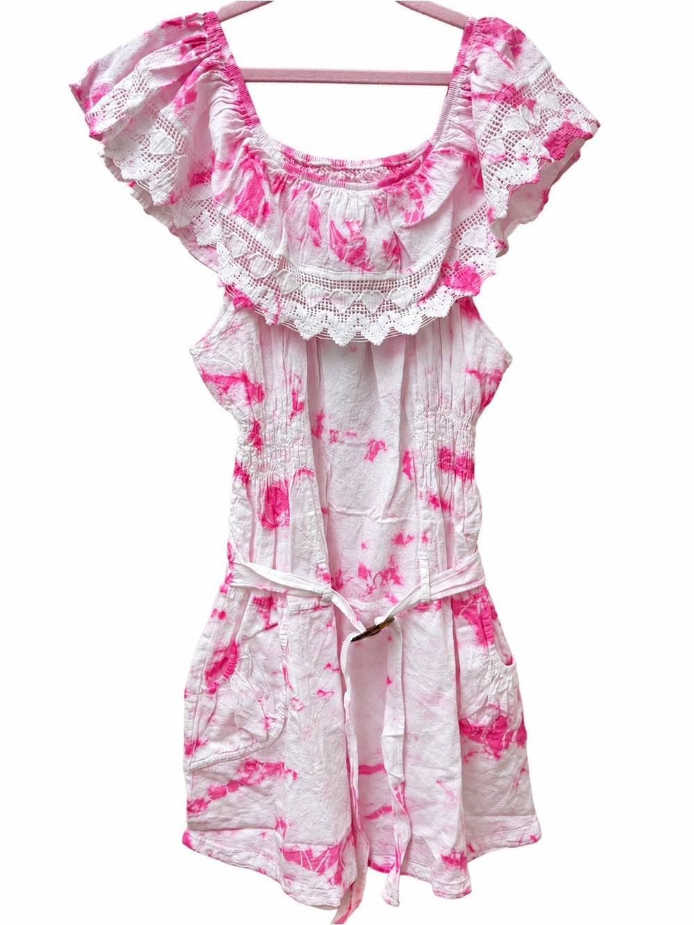 Seaspice Resort Wear Ava Tie Dye Pink Cotton Lace Romper Plus Size XXL
